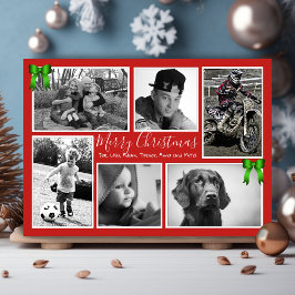 Big Family Jul Photo Collage Red Grönt Julkort