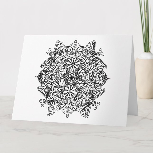 Big Färg Me Birthday Card Dragonflies and Flowers Kort (Framsida)