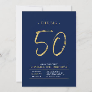 Big Fifty Guld & Marinblå 50-årsfest Inbjudningar