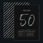 Big Fifty | Silver & Black 50-årsfest Inbjudningar<br><div class="desc">Fira din speciella dag med denna enkla och stilrena inbjudan till 50-årsfest. Designen har en penselskrift "The Big 50" med en ren layout i en svart och silverfärgad kombination. Fler designs och festartiklar finns tillgängliga i min butik BaraBomDesign.</div>