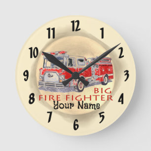 Big Firefighter Firetruc Clock Rund Klocka