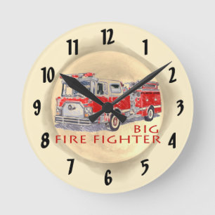 Big Firefighter Firetruc Clock Rund Klocka