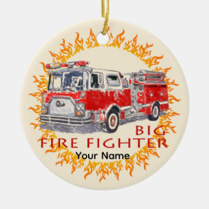 Big Firelångtradare Firefighter-prydnadsföremål Julgransprydnad Keramik