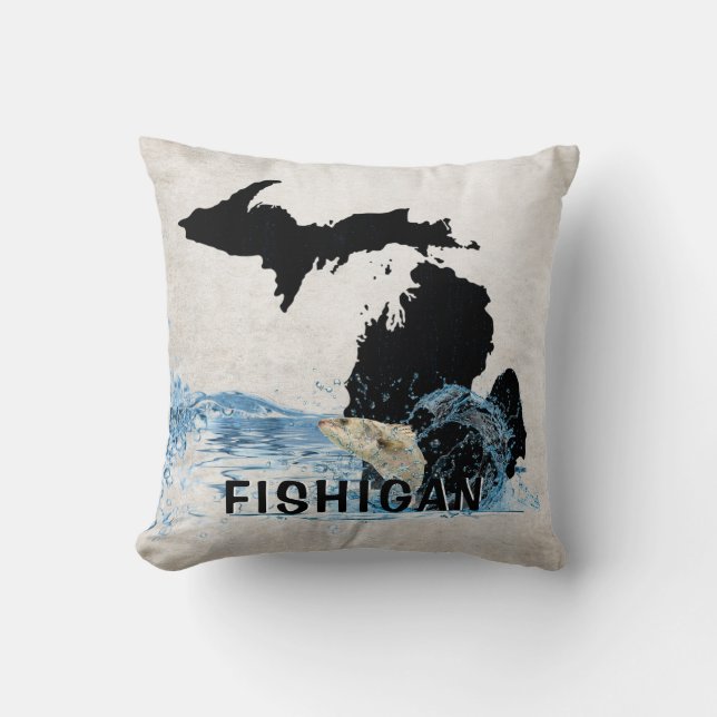 Big Fish i Vatten med Michigan Graphic Kudde (Framsida)