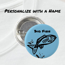 Big Fish Primitive Art Black Line Teckning och Nam Knapp