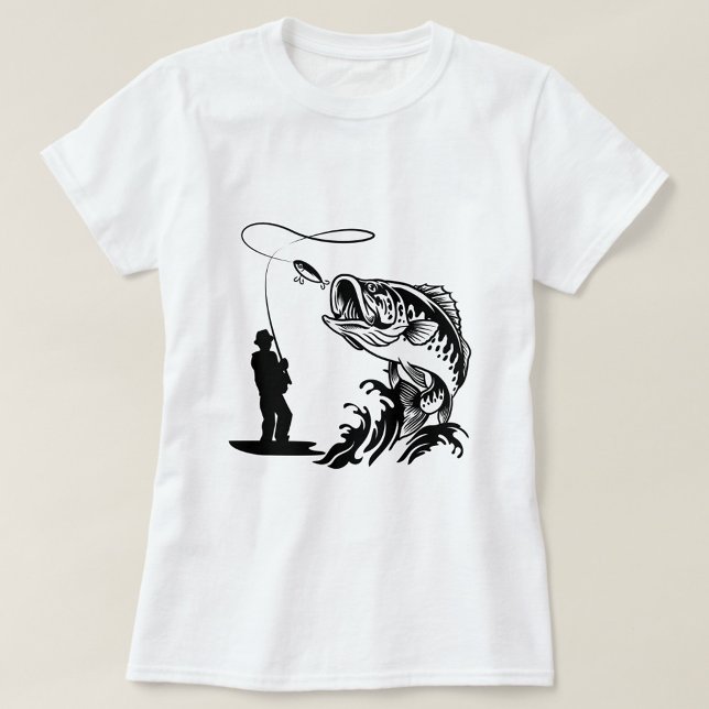 Big Fish T Shirt (Black, White Fishing Silhouette TShirt!)