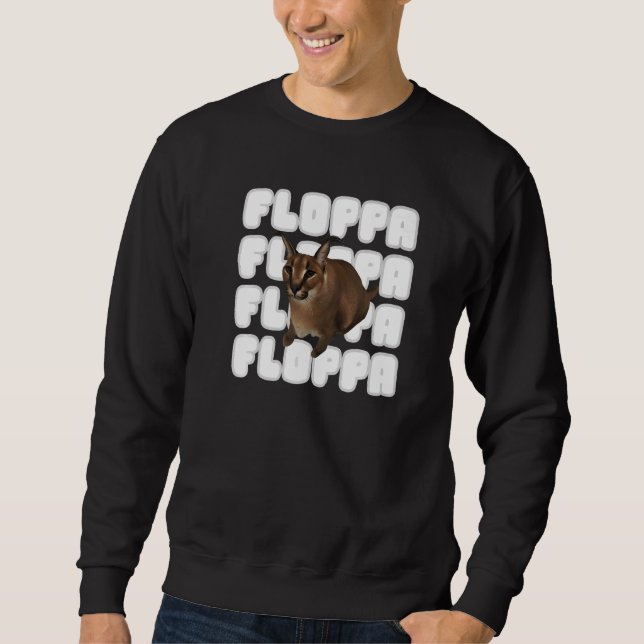Big Floppa Meme Cat Lång Ärmad Tröja (Framsida)