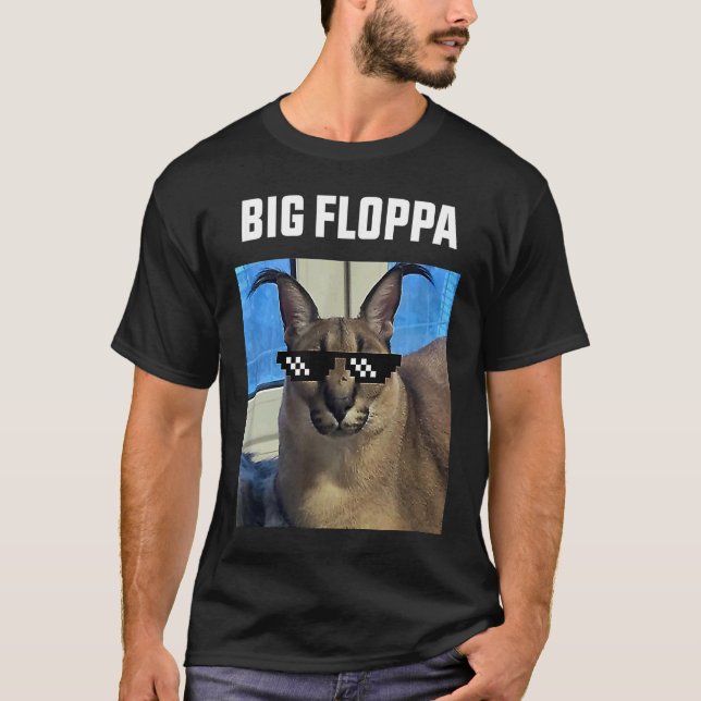 Big Floppa Meme Cat T Shirt (Framsida)