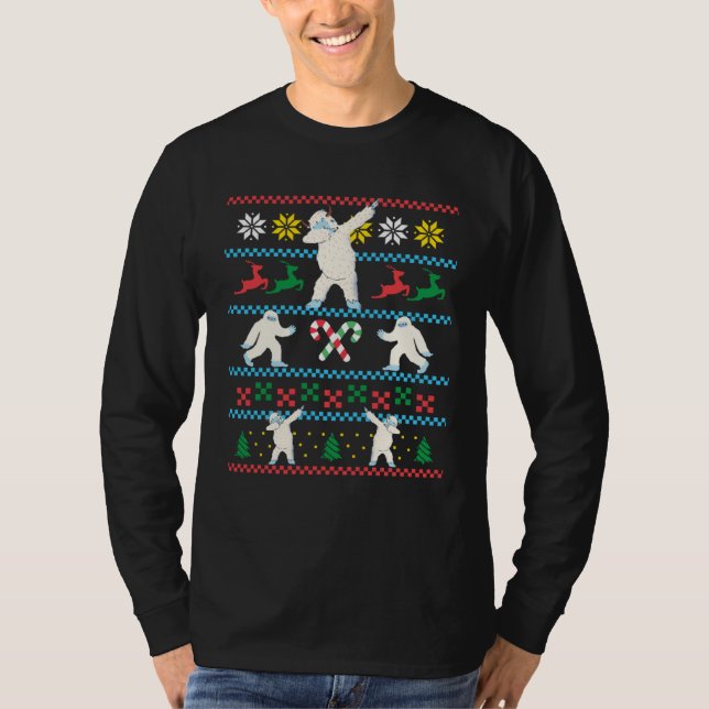 Big Foot Dabbing Yeti Ugly Christmas Sweater Winte T Shirt (Framsida)