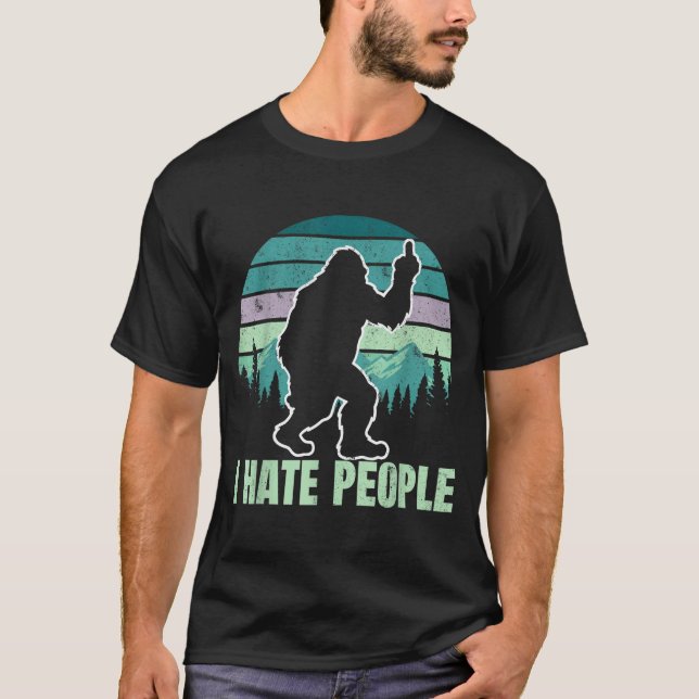 Big Foot I Hate People Middle Finger Sasquatch Ret T Shirt (Framsida)