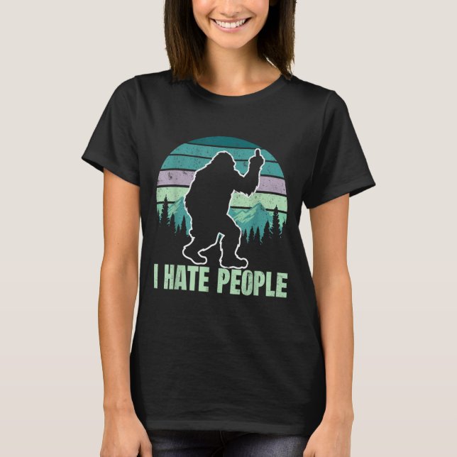 Big Foot I Hate People Middle Finger Sasquatch Ret T Shirt (Framsida)
