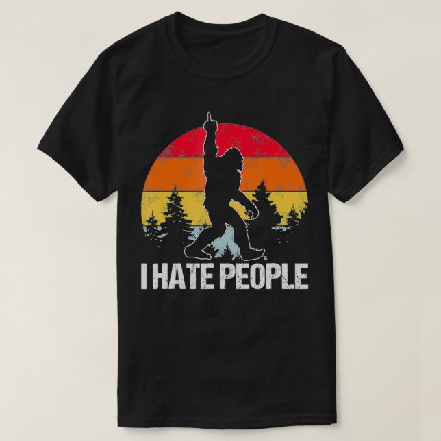 Big Foot I Hate People Mitten Finger Sasquatch Ret T Shirt (Design framsida)