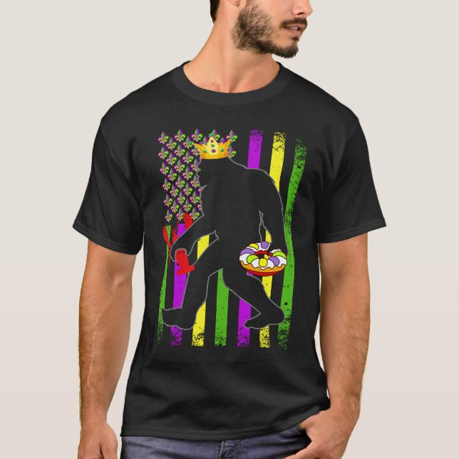 Big Foot Mardi Gras King with American USA flag T Shirt (Framsida)