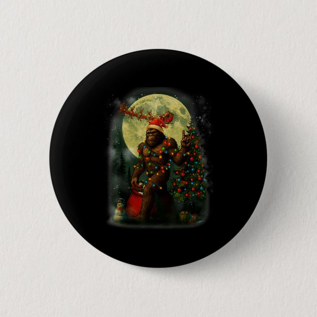 Big Foot Rock On Santa Snowman Christmas Tree Xmas Knapp (Framsida)