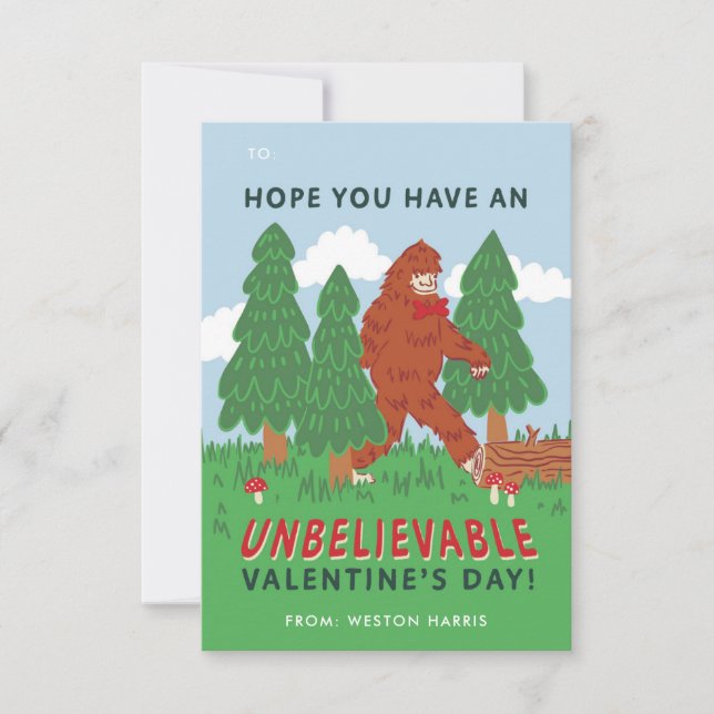Big Foot Sasquatch Classroom Valentines Exchange Inbjudningar (Framsida)