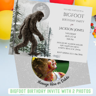 Big Foot/Sasquatch Födelsedagsfest ett foto Inbjudningar