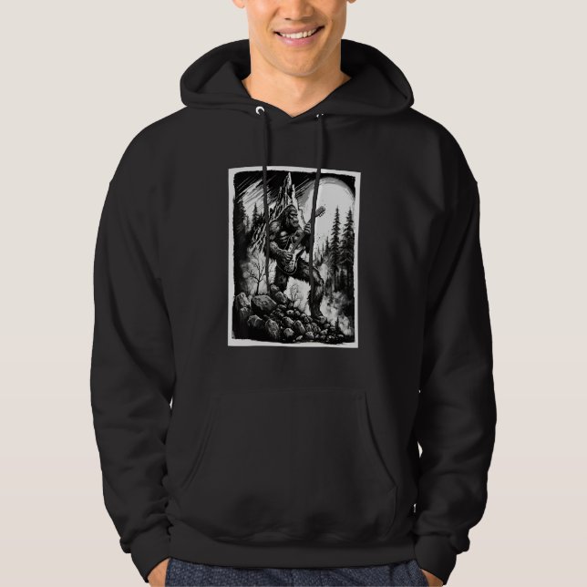 Big Foot Sasquatch Rock Guitar Music Metal Grunge  Hoodie (Framsida)