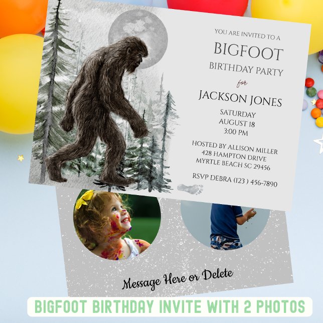 Big Foot/Sasquatch Two Photo Födelsedagsfest Inbjudningar (Skapare uppladdad)