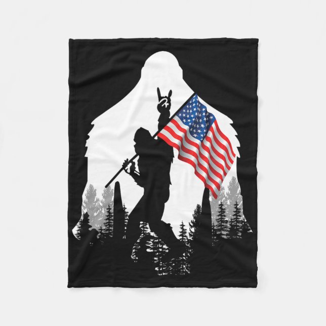 Big Foot Shirt - Bigfoot Sasquatch American Flagga Fleecefilt (Framsidan)