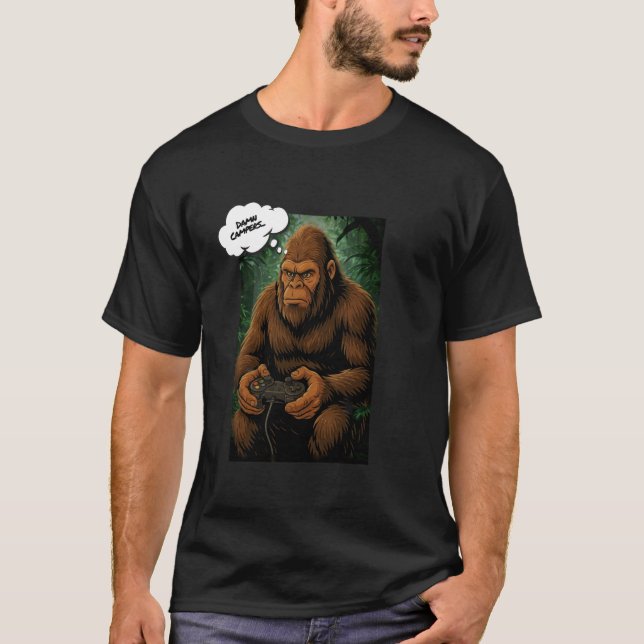 Big Foot Spela upp videospel, roligt Sasquatch T Shirt (Framsida)