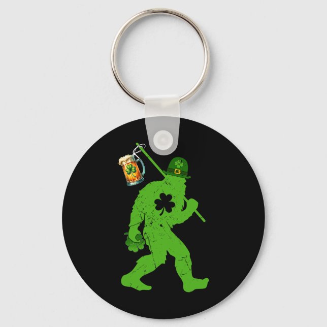 Big Foot St Patricks Day Sasquatch Big Foot Yeti S Nyckelring (Framsida)