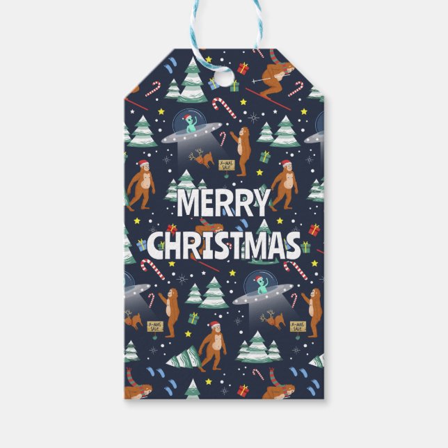 Big Foot, Utomjordingar och Rener Sci-Fi-jul Presentetikett (Framsidan)