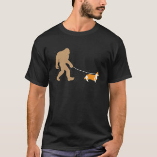 Big Foot Walking with Corgi Hund Tshirt267 T Shirt