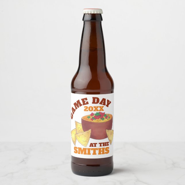 Big Football Game Tailgate Party Chip Cheese Dip Ölflaska Etikett (Framsida)