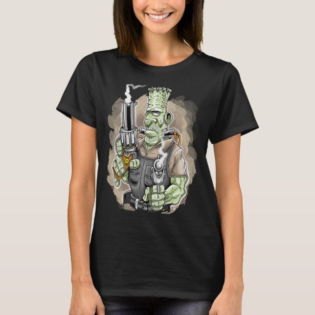 Big Frankie Big Caliber Gun 50-talets Biker Kultur T Shirt (Framsida)