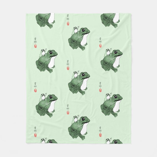 Big Frog Little Japanska Frog Toad 1800-talet Fleecefilt (Framsidan)
