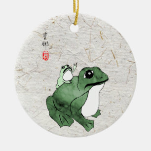 Big Frog Little Japanska Frog Toad 1800-talet Julgransprydnad Keramik
