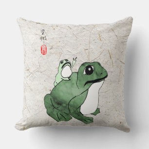 Big Frog Little Japanska Frog Toad 1800-talet Kudde