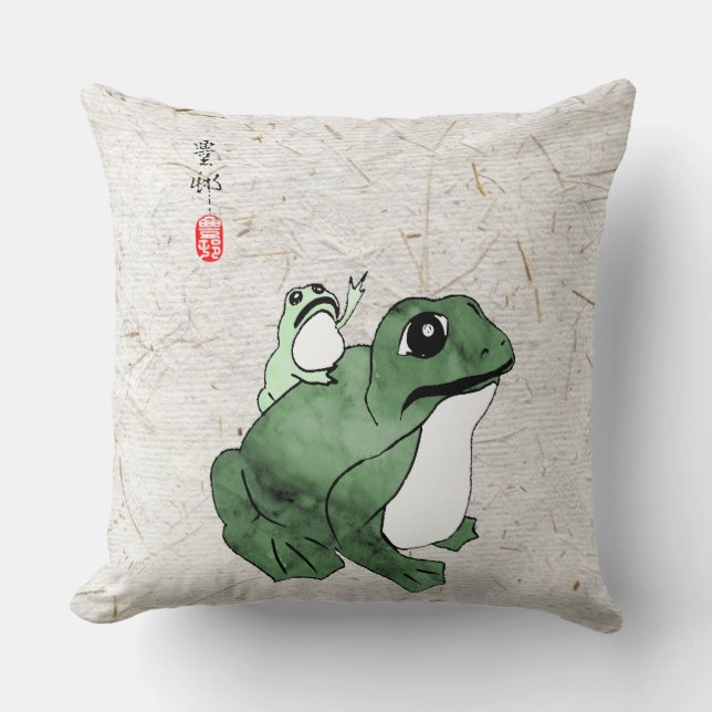 Big Frog Little Japanska Frog Toad 1800-talet Kudde (Framsida)