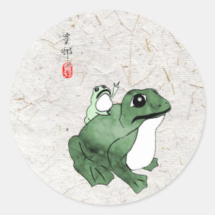 Big Frog Little Japanska Frog Toad 1800-talet Runt Klistermärke