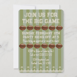 Big Game Bowl Grönt Football Fält Party Inbjudningar
