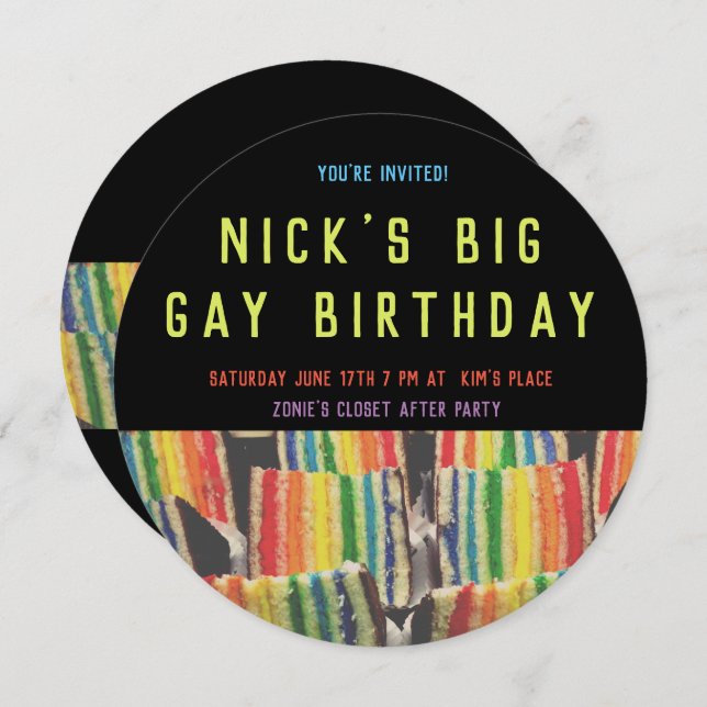 Big Gay Birthday Rainbow Cake Inbjudan (Fram/baksida)