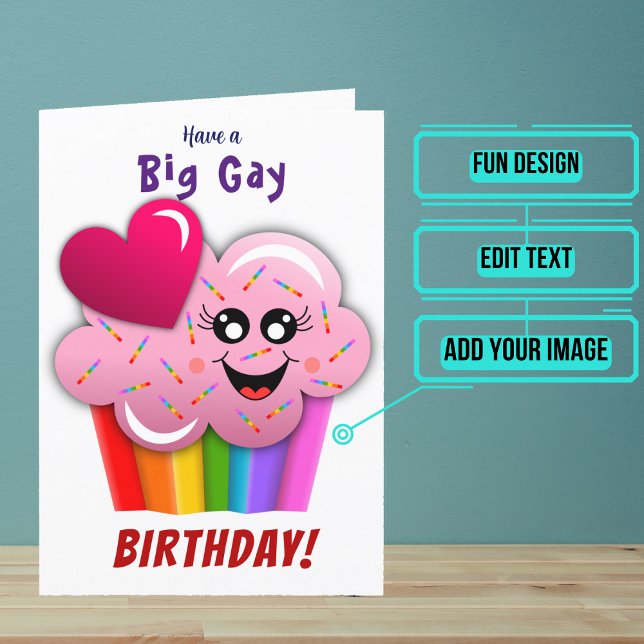 Big Gay Pastry Birthday Kort (Wish a very Happy Birth - gay to your favorite human with this LGBTQ+ inspired birthday card. )