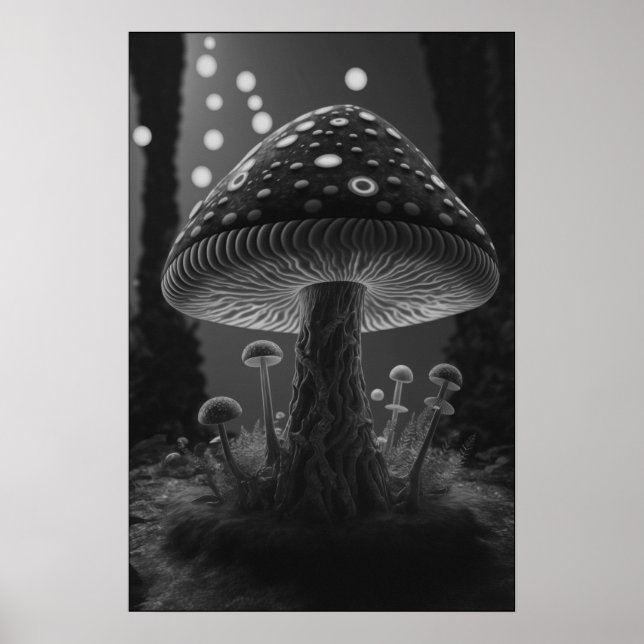 Big Glowy Mushroom - Black & White Poster (Framsidan)