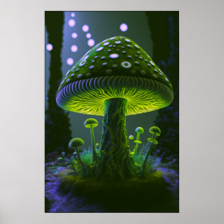 Big Glowy Mushroom - Grönt & Indigo Poster