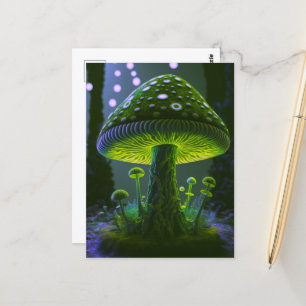 Big Glowy Mushroom - Grönt & Indigo Vykort
