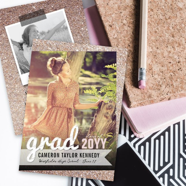 Big Grad Scribbles Bronze Glitter Studentfest Inbjudningar (Skapare uppladdad)