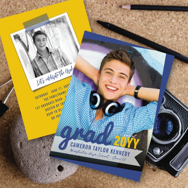 Big Grad Scribbles Photo Modern Studentfest Inbjudningar (Skapare uppladdad)