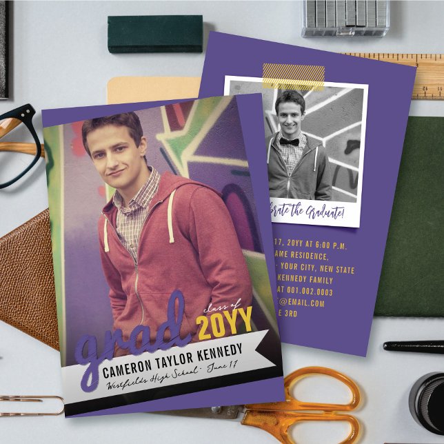 Big Grad Scribbles Photo Modern Studentfest Inbjudningar (Skapare uppladdad)