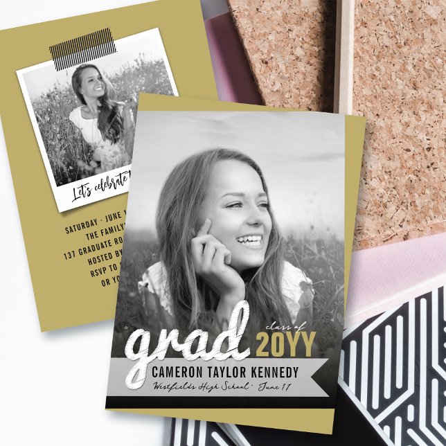 Big Grad Scribbles Photo Modern Studentfest Inbjudningar (Skapare uppladdad)