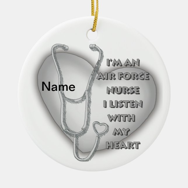 Big Grått Heart Luft Force Nurse Julgransprydnad Keramik (Framsidan)