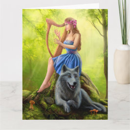 Big Greeting Card Fantasy girl fairy and varg Kort