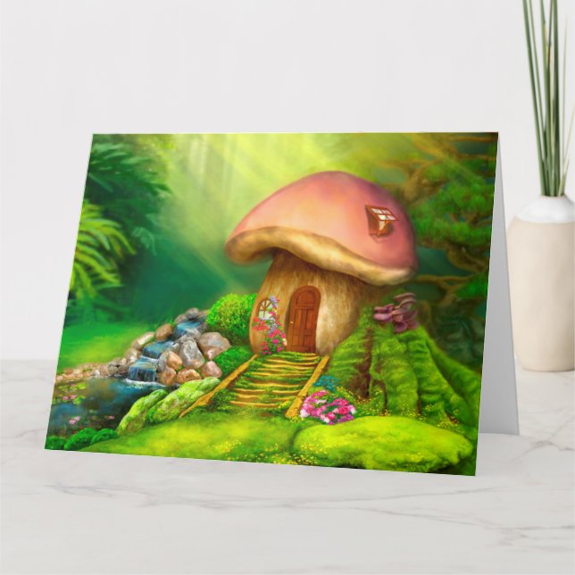 BIG Greeting Card Fantasy svamp cotthouse Kort (Framsida)