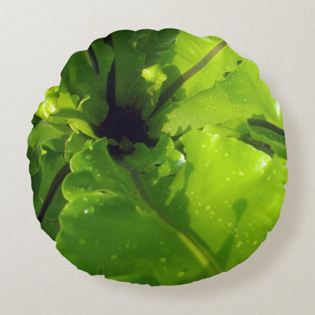 Big Grönt Fern Lövs Rund Kudde (Framsidan)
