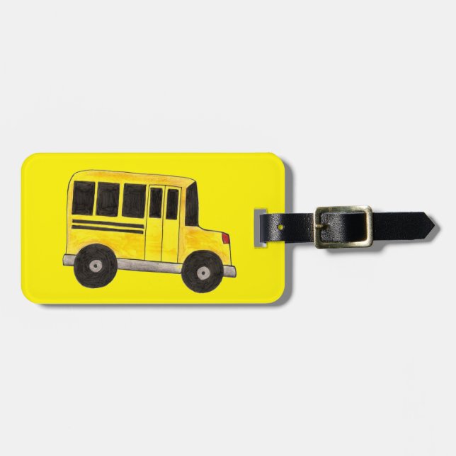 Big Gult School Buss Lacher Transport Bagagebricka (Horisontell Framsida)