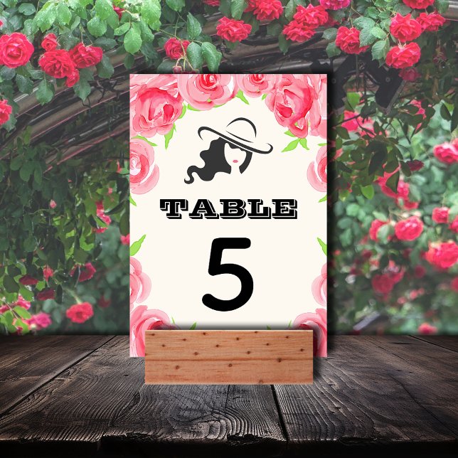 Big Hat Dam och Ro Derby Party Bordsnummer (Big Hat Lady and Roses Derby Party Table Numbers)
